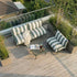 Mollis Lounge Sofa 2 Seater in Renesse Olive with powder-coated aluminum frame and eco-certified textile cushions outdoors