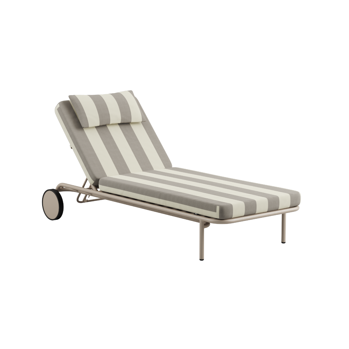 sackit Mollis sunbed with striped cushions and adjustable backrest in neutral tones for comfortable outdoor lounging
