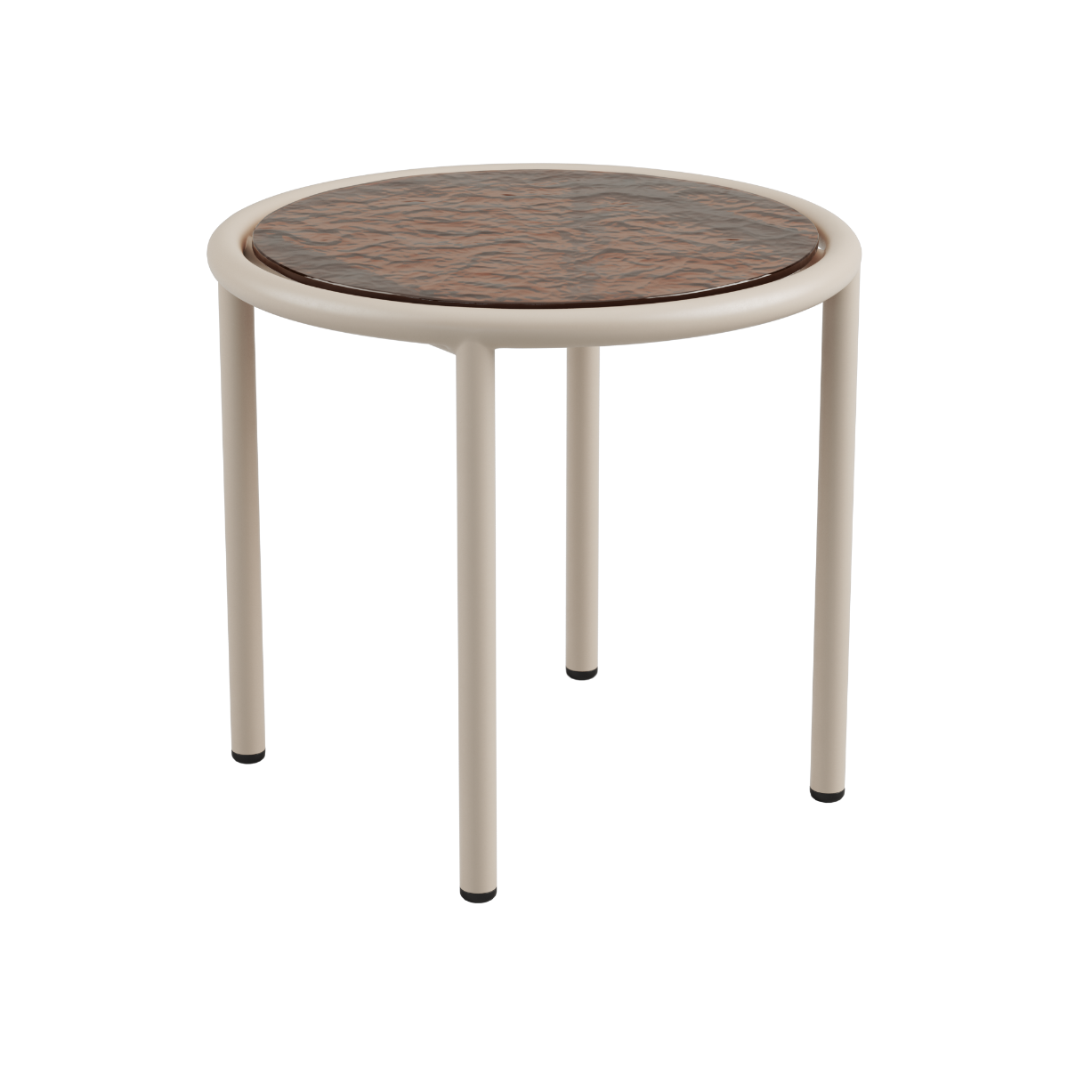 Taupe Mollis Side Table Ø50 with powder-coated aluminum frame and smoked tempered glass top.