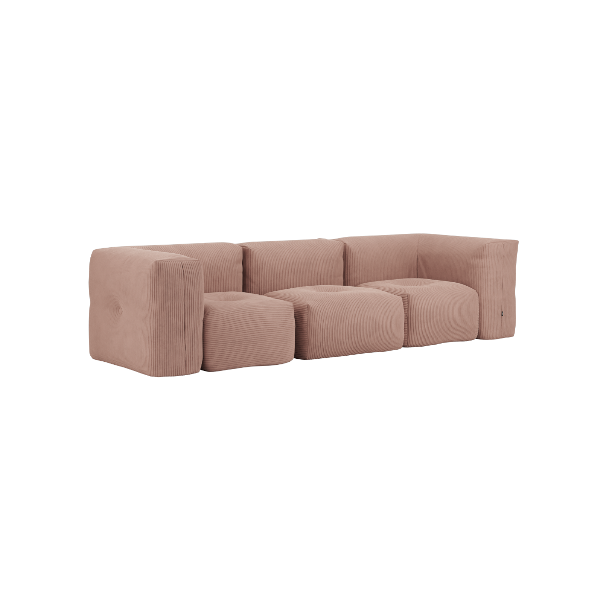 Soft Sofa Indoor 3-seater in rose corduroy fabric without pouf on a white background