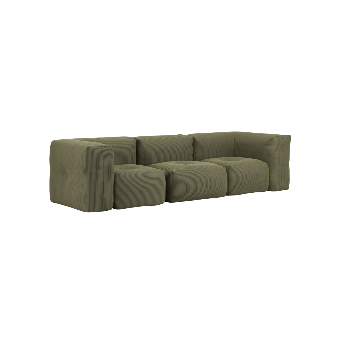 Soft Sofa Indoor 3 seater in olive corduroy fabric without pouf, soft and modular design