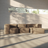 Soft Sofa Indoor 3-seater in beige corduroy fabric with modular design and low backrest.