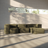 Soft Sofa Indoor 3-seater in olive green corduroy fabric with modular design and low backrest