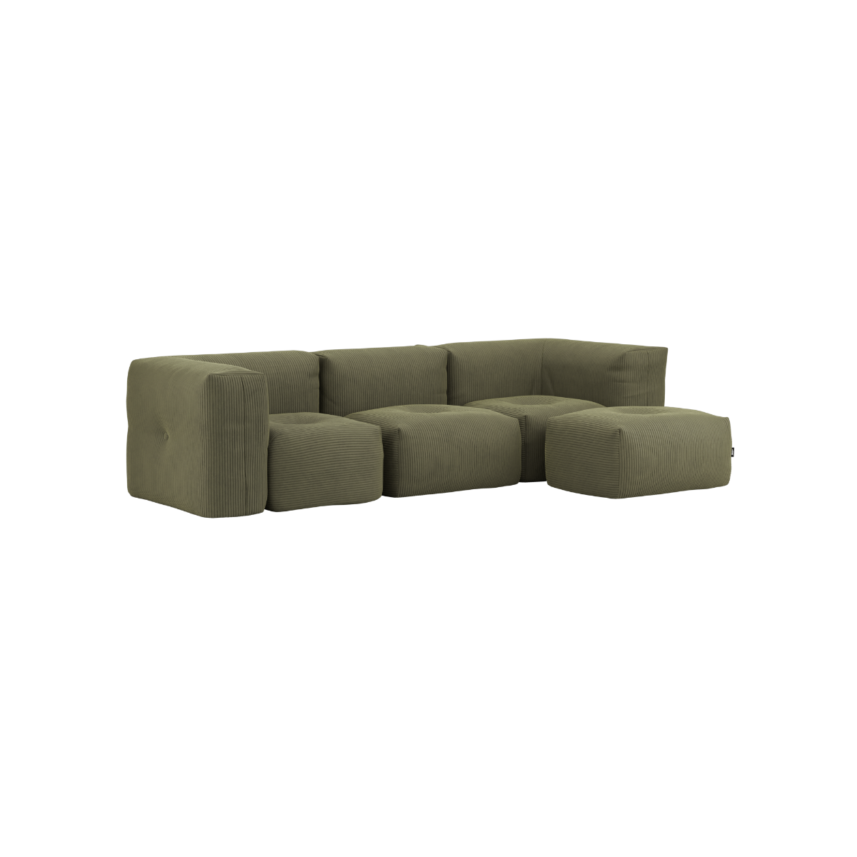 Soft Sofa Indoor 3-seater in olive corduroy with matching pouf on a white background.