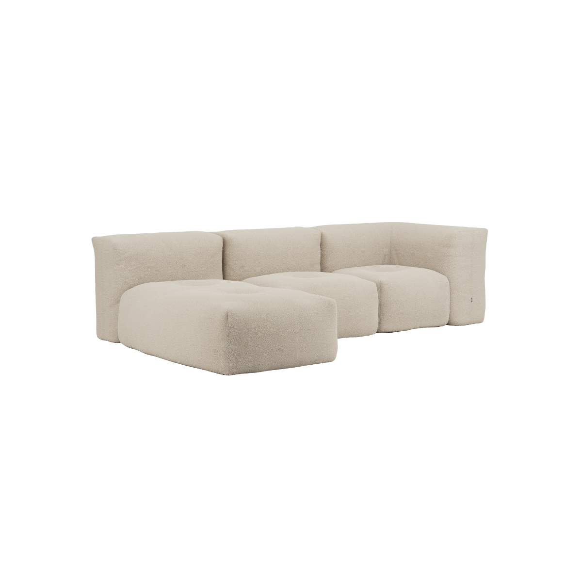 Soft Sofa Indoor 3-seater with lounger in Teddy Beige fabric with modular design and plush cushions