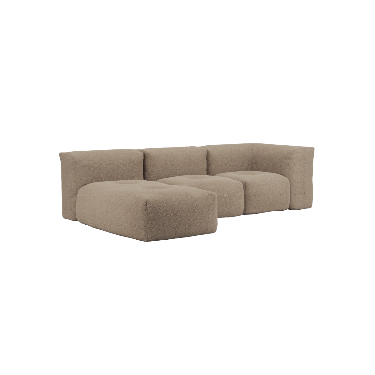Soft Sofa Indoor 3-seater with lounger in Teddy Brown fabric with modular design and soft cushions