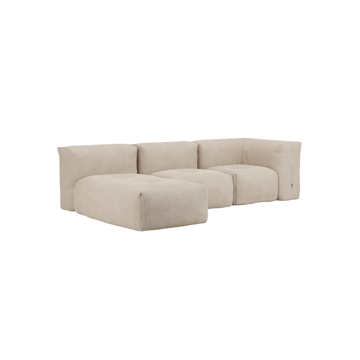 Soft Sofa Indoor 3-seater with lounger in beige corduroy fabric with modular design