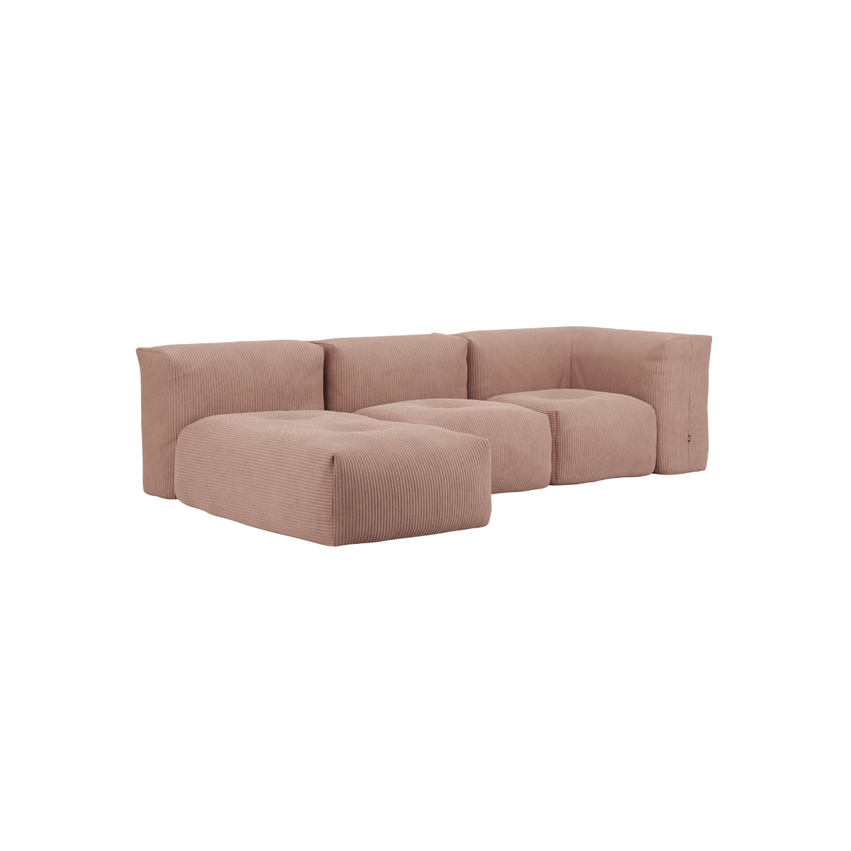 Soft Sofa Indoor 3-seater with lounger in rose corduroy fabric with modular design and low backrest