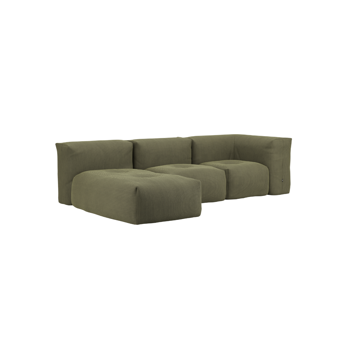 Soft Sofa Indoor 3-seater with lounger in olive green corduroy fabric with modular design.