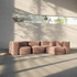 Four-seater corner Soft Sofa Indoor in olive corduroy fabric with modular design and low backrest.