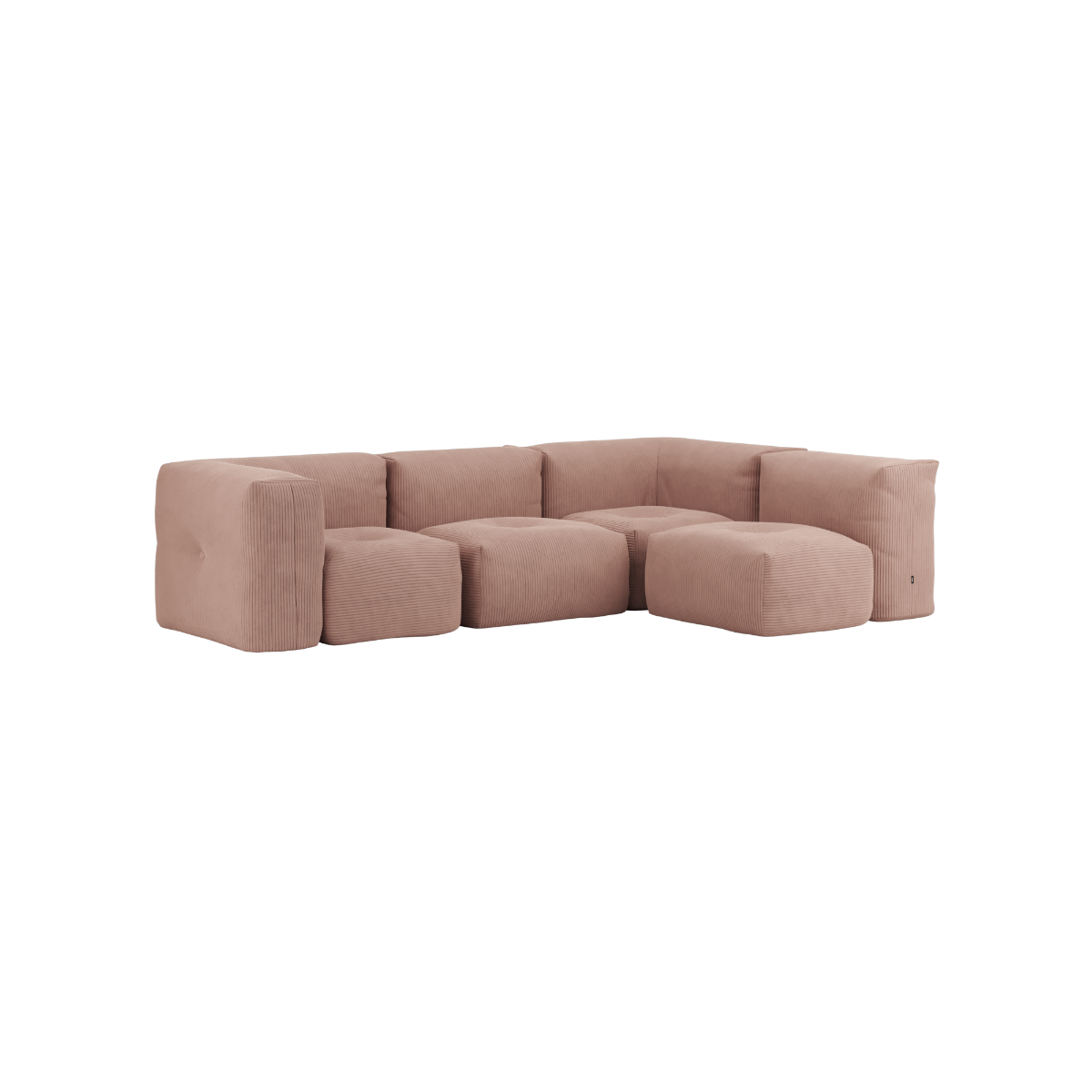 Soft Sofa Indoor 4-seater corner sofa in rose corduroy fabric with modular design and low backrest