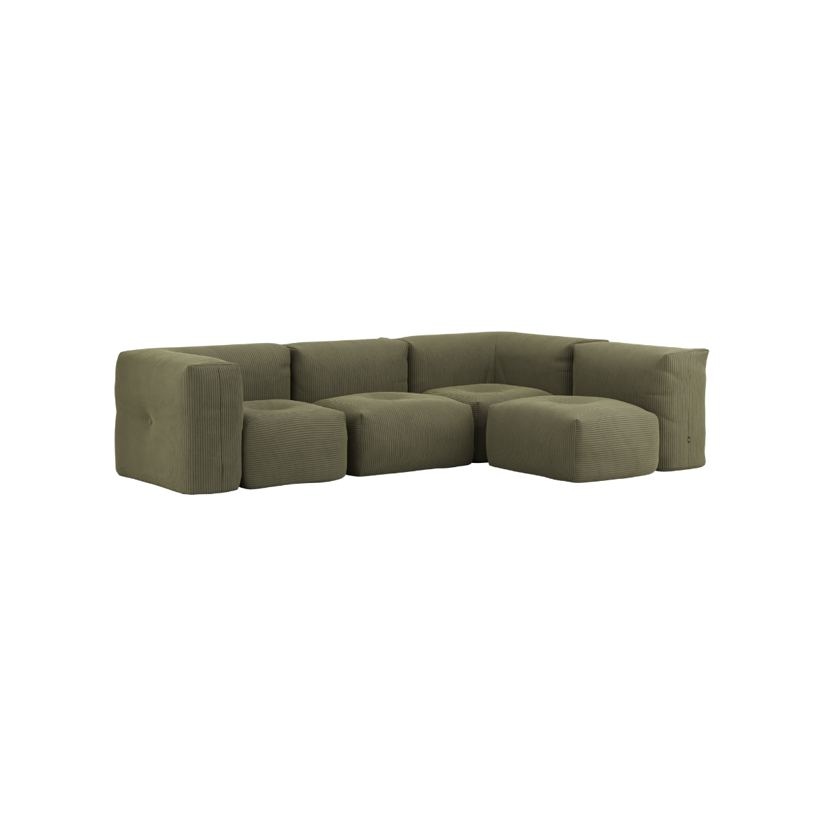 Soft Sofa Indoor 4 seater corner sofa in olive corduroy fabric with soft, modular design