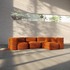 Four-seater Soft Sofa Indoor corner sofa in orange jacquard fabric with soft, modular design.