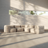 sackit soft indoor five seater corner sofa in beige fabric with deep cushions and a frameless design in a sunlit minimalist room