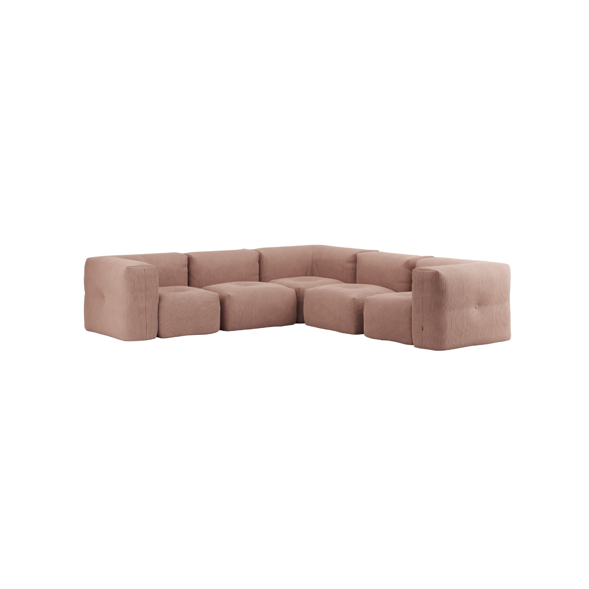 Soft Sofa Indoor 5-seater corner sofa in Corduroy Rose fabric with modular design and soft cushions.