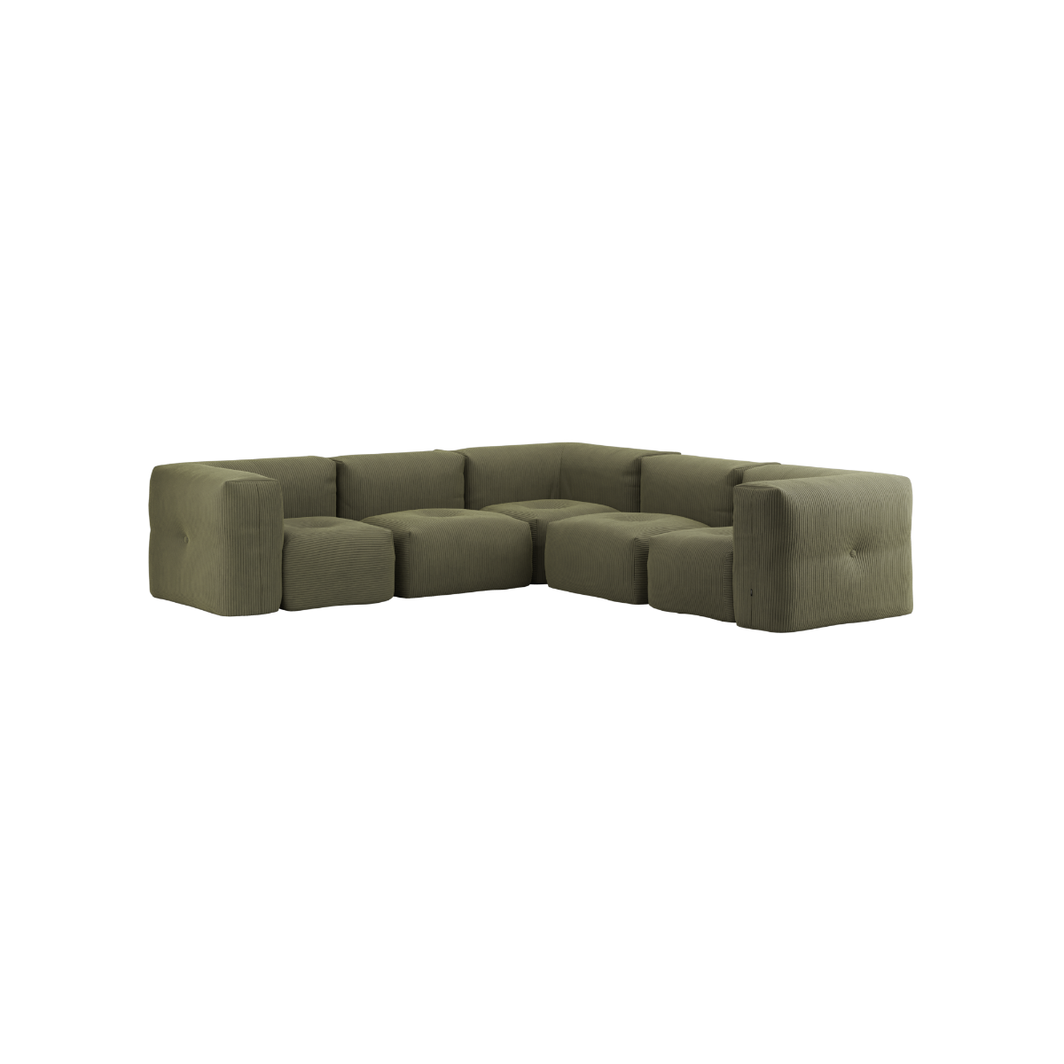 Soft Sofa Indoor 5 seater corner sofa in olive green corduroy fabric with modular design.