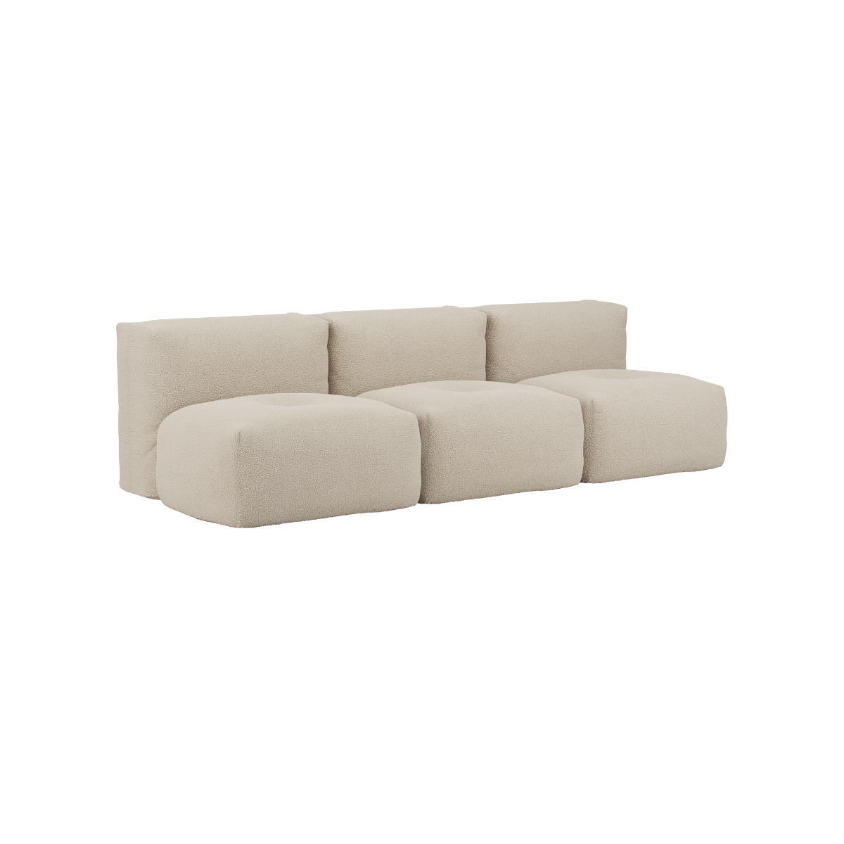 Soft Sofa Indoor 3-seater in beige Teddy fabric without pouf, soft and modular design.