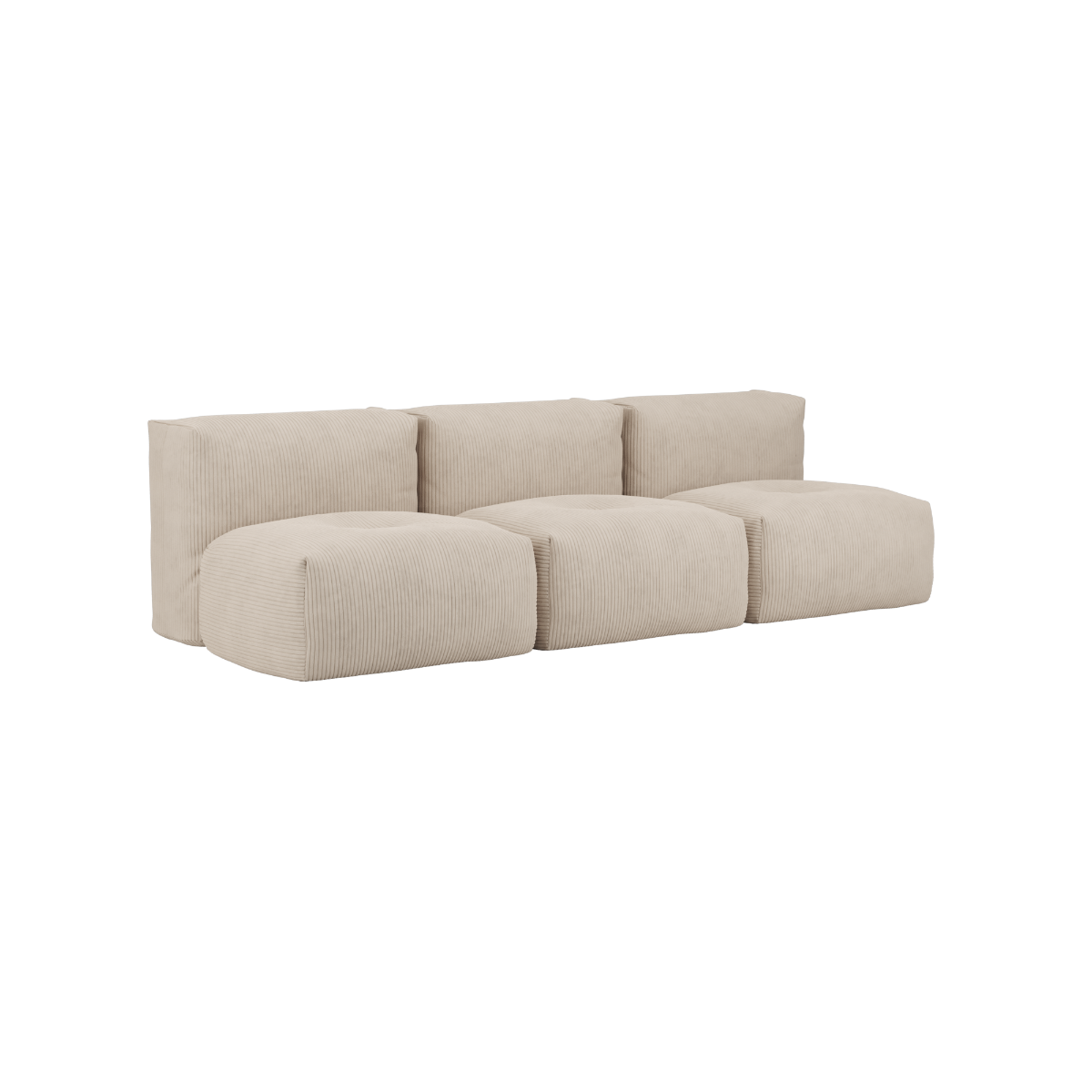 Soft Sofa Indoor 3-seater open sofa in beige corduroy fabric without pouf on a white background