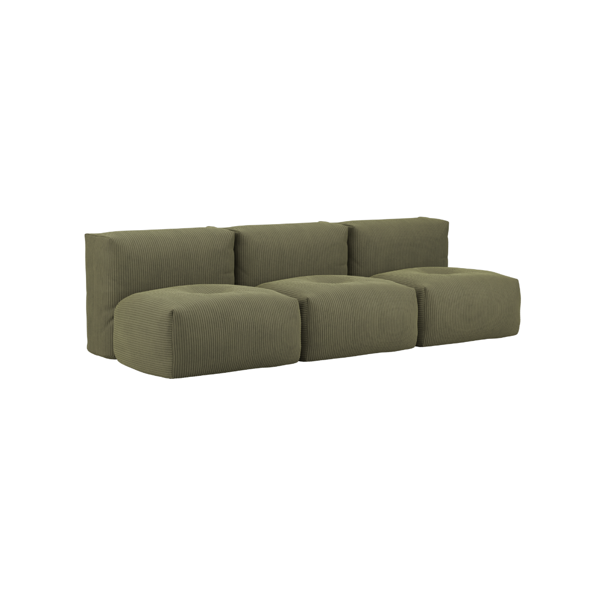 Soft Sofa Indoor 3-seater in olive green corduroy fabric without pouf, modern and soft design