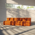 Three-seater Soft Sofa Indoor in orange jacquard fabric with modular design and low backrest.