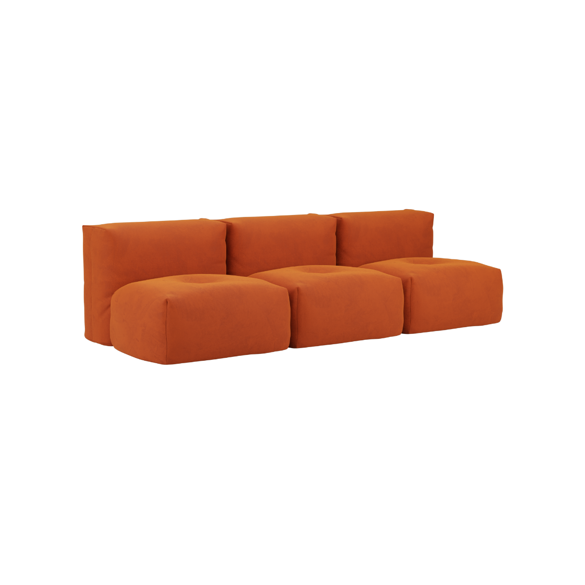 Soft Sofa Indoor 3-seater in orange jacquard fabric without pouf on a white background.