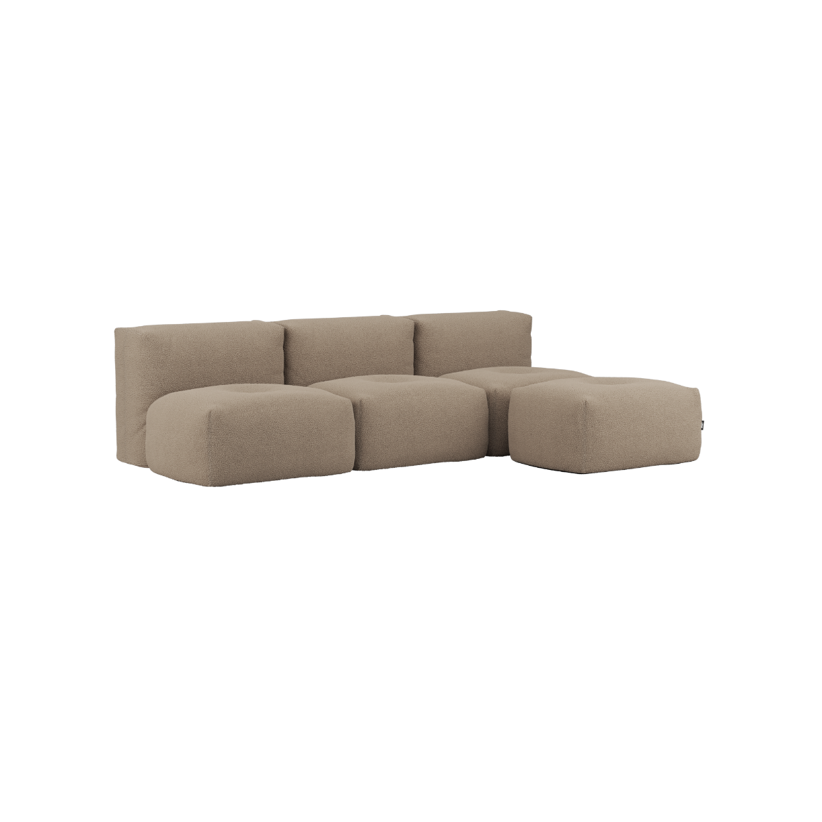 Soft Sofa Indoor 3-seater in teddy brown fabric with pouf, soft and modular design
