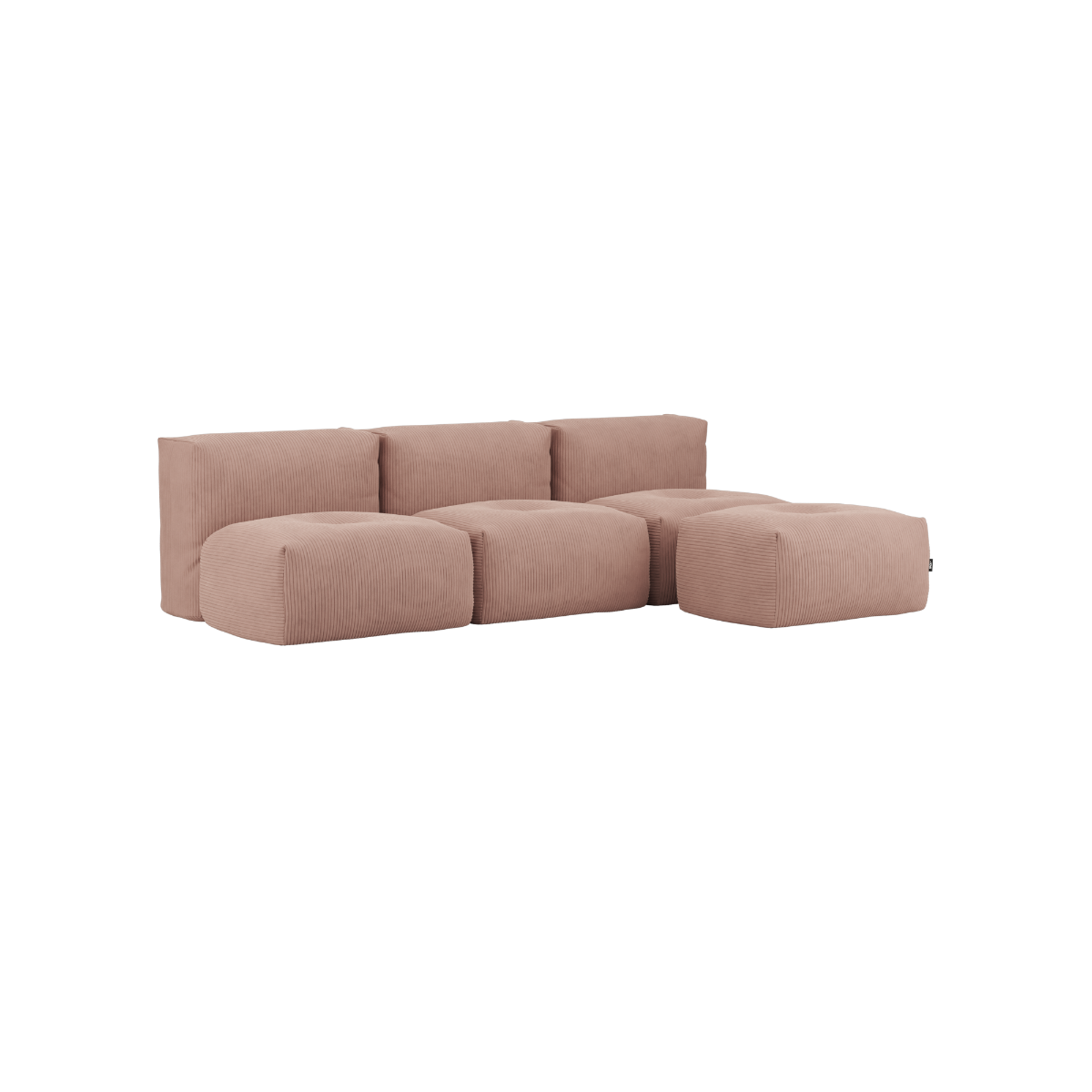 Soft Sofa Indoor 3-seater with pouf in rose corduroy fabric, soft and modular design.