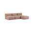 Soft Sofa Indoor 3-seater with pouf in rose corduroy fabric, soft and modular design.