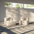Two cream indoor sofa seats with rounded shapes in a sunlit room designed by sackit for flexible Nordic comfort
