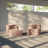 Two warm brown boneless indoor sofa seats by sackit in a sunlit modern room with soft shadows and large windows