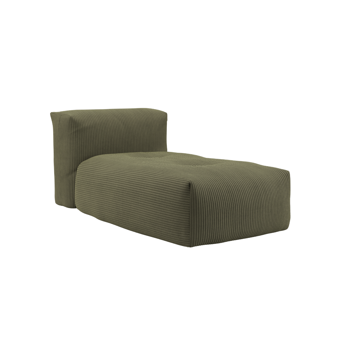 Soft Sofa Indoor Lounger in olive corduroy fabric with soft, flexible design and no frame.
