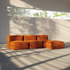 Soft Sofa Indoor pouf in beige corduroy fabric with soft, rounded shape and low height.