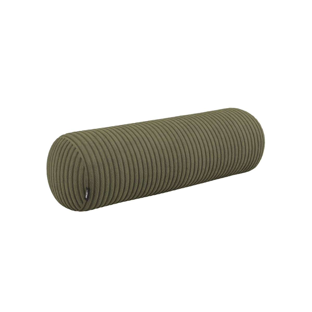 Olive green corduroy bolster cushion from Soft Sofa Indoor with a cylindrical shape and soft texture.