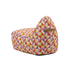 sackit indoor lounge chair with a firm bean bag design and colorful geometric patterned upholstery in pink, yellow, orange, and purple tones
