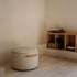 Round Teddy Beige SACKit Pouf Indoor with cold foam filling and PU leather handle on side