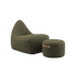 sackit firm bean bag style lounge chair and matching pouf in olive ribbed upholstery with warm brown trim for comfortable indoor seating