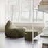 SACKit Chair and Pouf Indoor in Cosmo Olive textile with soft, rounded shapes for cozy seating.