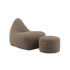sackit taupe indoor lounge chair with a matching round pouf, soft upholstered fabric, structured bean bag style and contrast stitching for relaxed seating