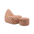 sackit indoor lounge chair and matching pouf in colorful geometric patterned upholstery offering firm bean bag style comfort for relaxed seating