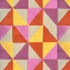Colorful geometric textile pattern with pink orange yellow purple and cream triangular shapes arranged in a bold repeating design for indoor furniture upholstery