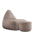 Canvas Lounge Chair and pouf in petrol canvas fabric with a soft, rounded shape.