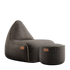 Canvas Lounge Chair and pouf in brown canvas fabric with hand-sewn stitches and a soft, rounded shape