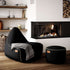 Canvas Lounge Chair and pouf in canvas petrol fabric with a relaxed shape and backrest.