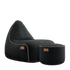 Canvas Lounge Chair and pouf in black canvas fabric with a soft, rounded shape.