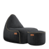 Cobana Lounge Chair and Pouf in black olefin fabric with hand-sewn stitches and rounded shapes