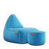 Cobana Lounge Chair and Pouf in turquoise with a soft, rounded design and durable fabric.