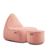 Cobana Lounge Chair and pouf in soft rose fabric with a rounded, cushioned design.