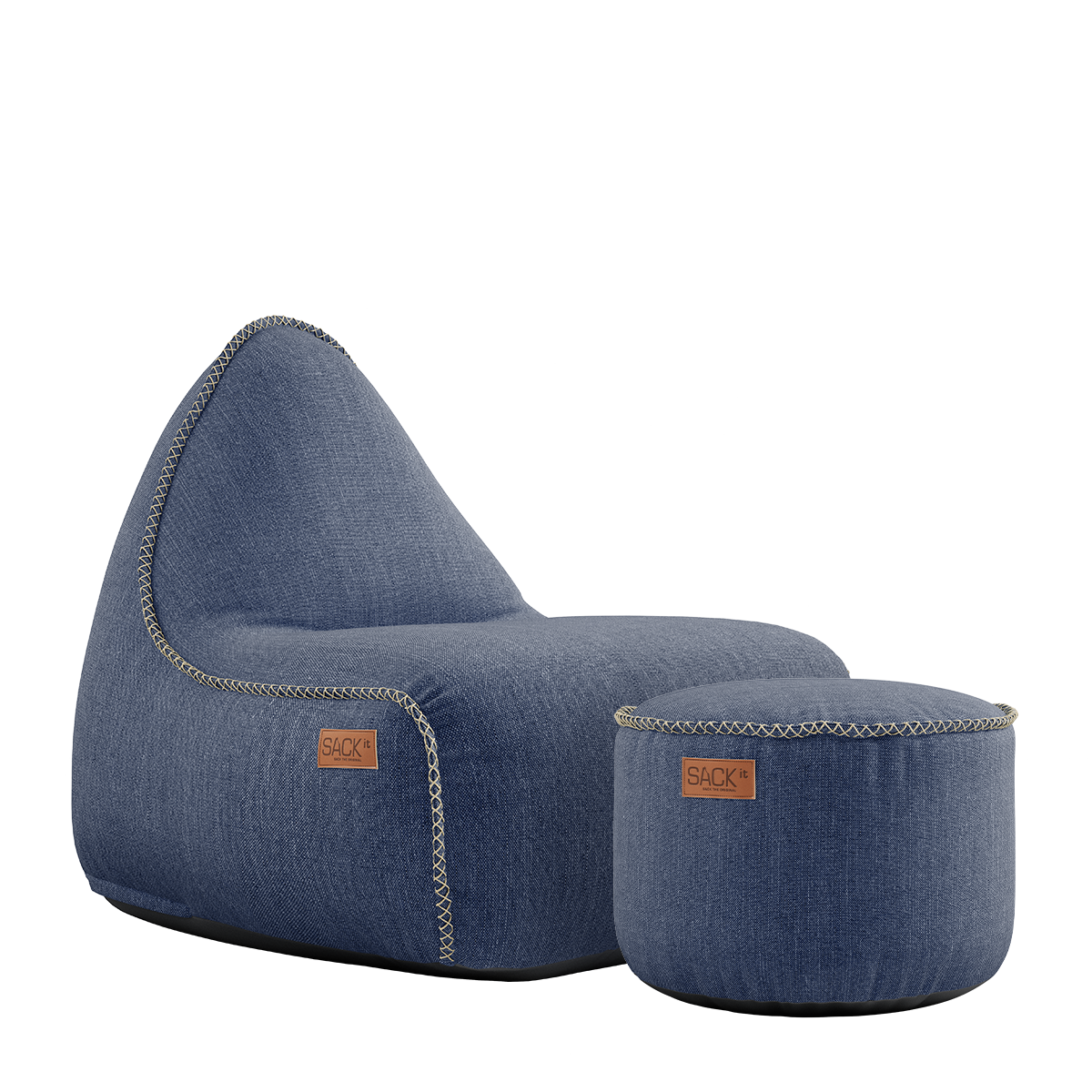 Kirra Indigo Cobana Lounge Chair and Pouf with backrest, durable water-repellent fabric, indoor and outdoor use