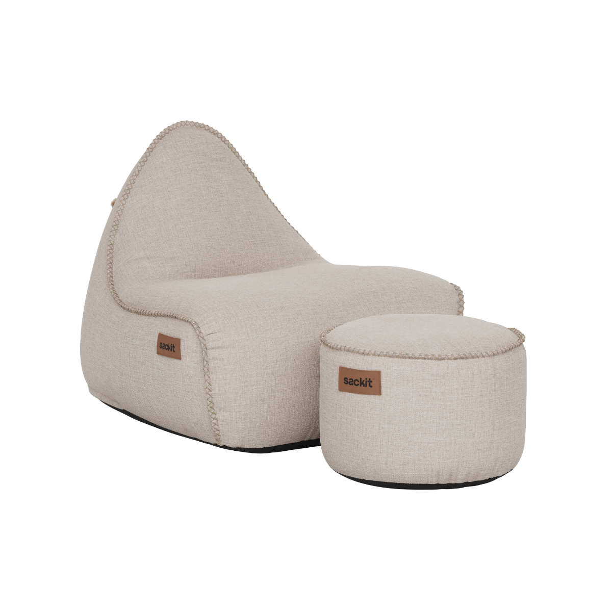 Kirra Sand Cobana Lounge Chair with matching pouf in durable, water-repellent fabric.