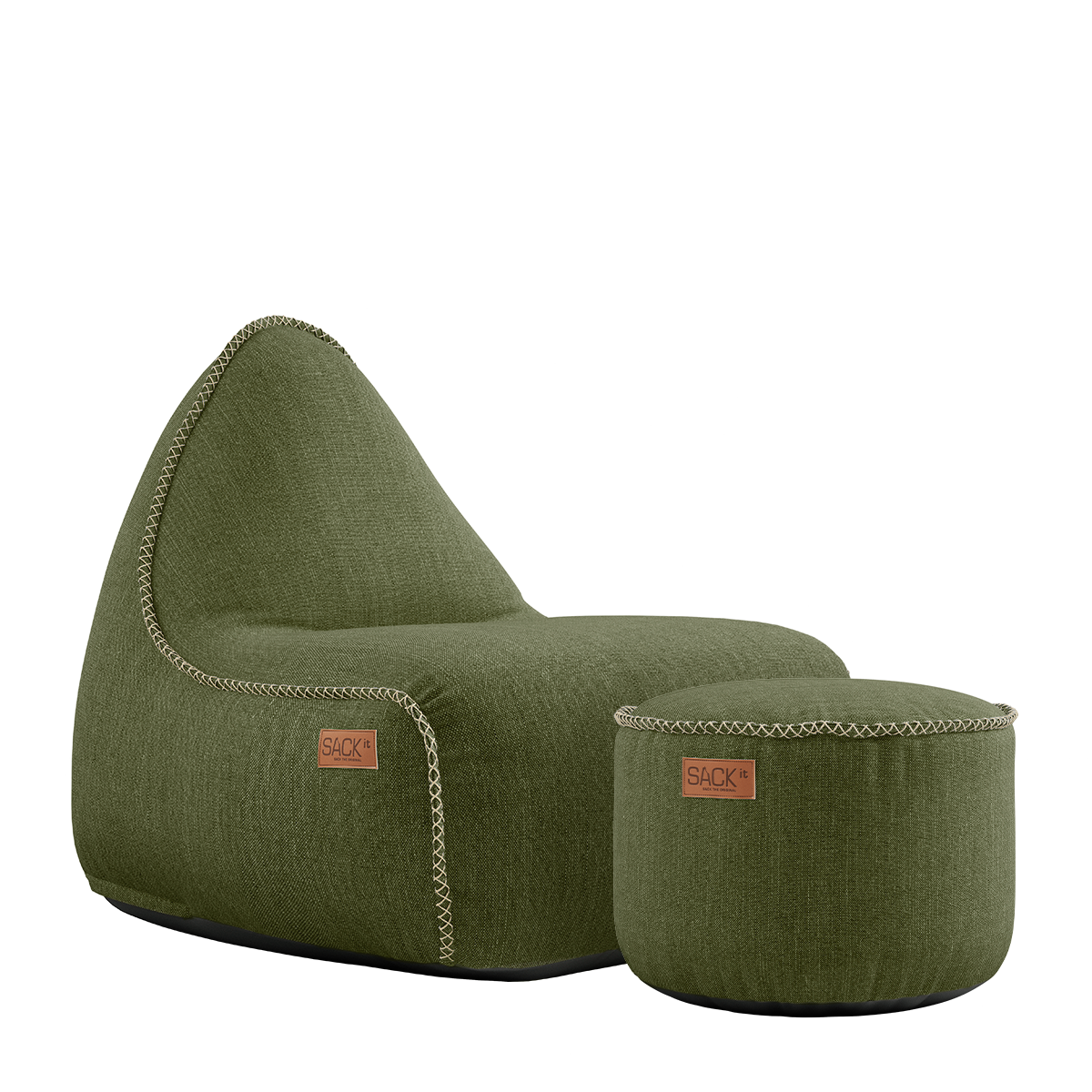 Kirra Olive Cobana Lounge Chair and Pouf with rounded shapes and soft fabric texture